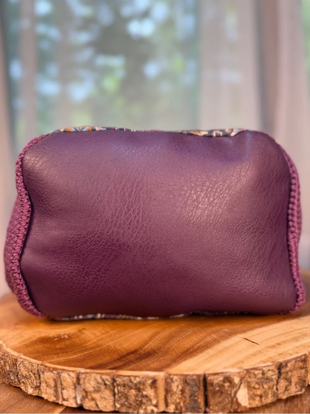 Purple Crochet Tote Bag with Embroidered Panel